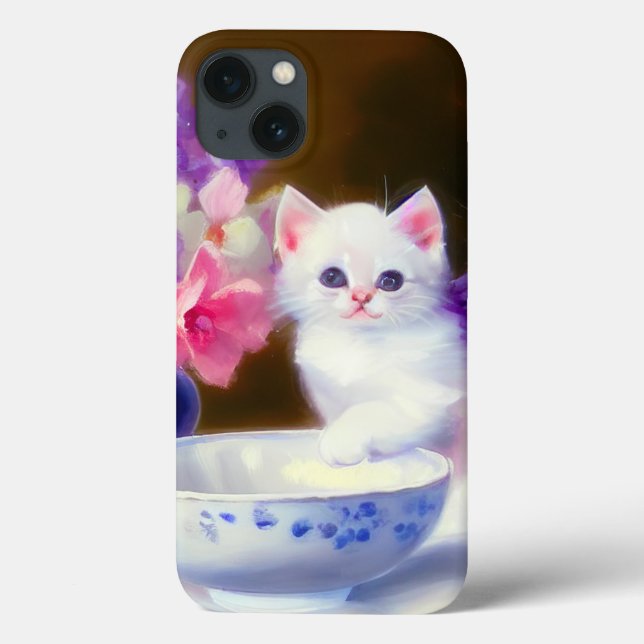 Vintage White Kitten com Fita Roxa (Verso)