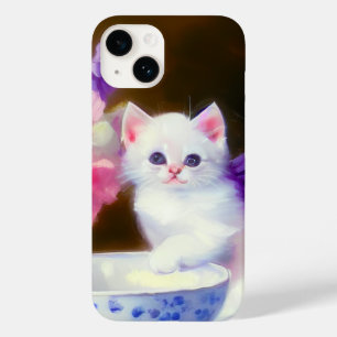 Vintage White Kitten com Fita Roxa