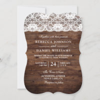 Vintage White Lace Rustic Wood Weditation Convite