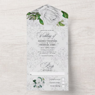 Vintage White Roses Casando Tudo Em Um Convite