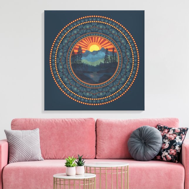 Vintage Wilderness Sunset Dot Mandala Canvas (Insitu(Sala de estar))