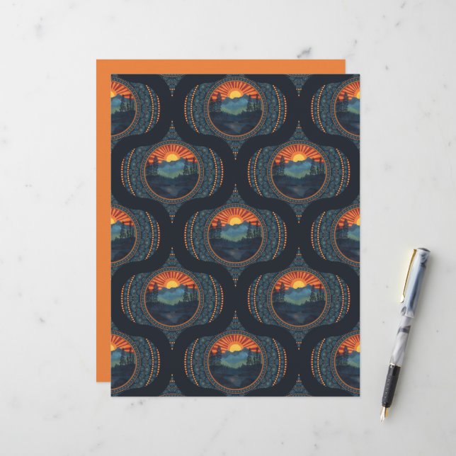 Vintage Wilderness Sunset Mandala Meio século Ogee (Frente/Verso In Situ)