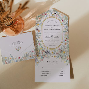 Vintage Wildflower Fern Lavanda Casamento
