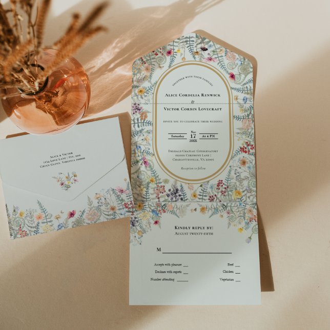 Vintage Wildflower Fern Mint Green Wedding (Criador carregado)