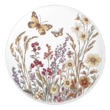 Vintage Wildflower Meadow com Borboletas