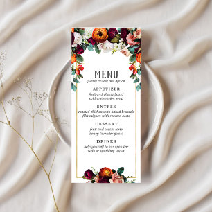 Vintage Wine, Blush & Burnt Orange Floral Menu