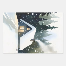 Vintage Winter Cabin Watercolor Christmas