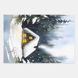 Vintage Winter Cabin Watercolor Christmas