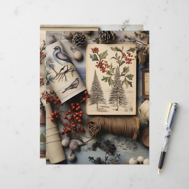 Vintage Winter Ephemera Scrapbook Paper (Frente/Verso In Situ)