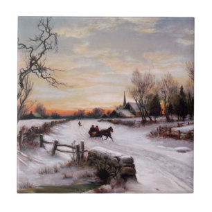 Vintage Winter Scene. Azulejos de presentes de Nat