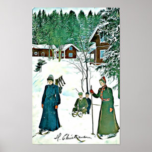 Vintage Winter Scene Snowy Aldeia poster