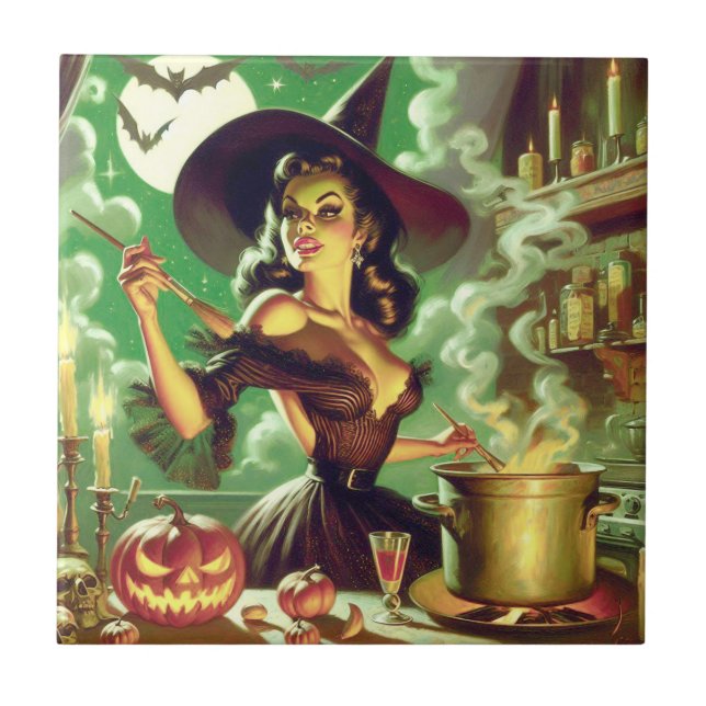 Vintage Witch Halloween Pin-Up (Frente)