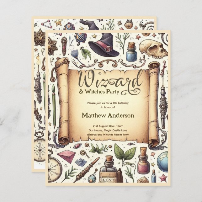 Vintage Wizard Witts Party Magical Wands Hats (Frente/Verso)