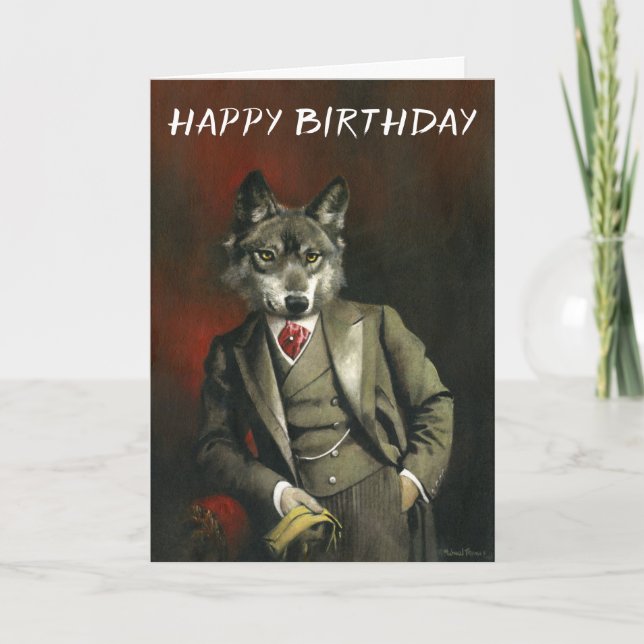 Vintage Wolf No Cartão De Aniversário De Fato (Frente)
