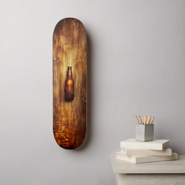 Vintage wooden skateboard with beer (Arte de parede)