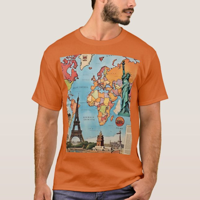 Vintage World Map Iconic Landmarks Camisetas (Frente)
