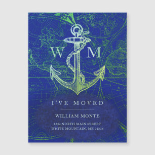 Vintage World Map Náutico Âncora Azul em Movimen