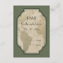 Vintage world map viagem temático RSVP de casament