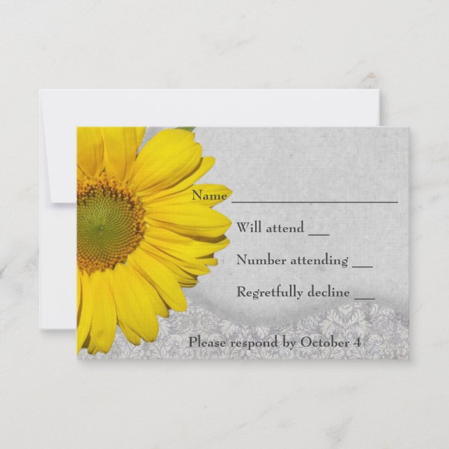 Vintage Yellow Cinza Sunflower RSVP (Frente)