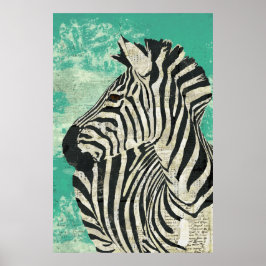 Vintage Zebra Turquoise Art Poster