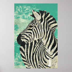 Vintage Zebra Turquoise Art Poster
