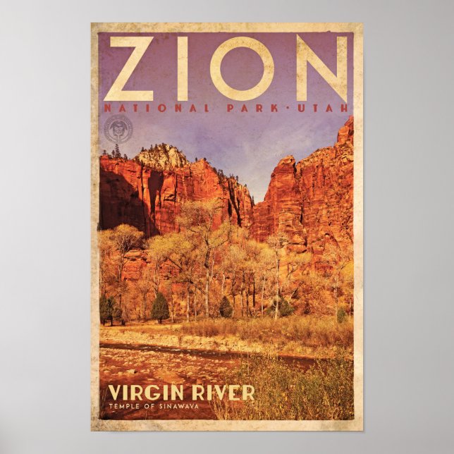 Vintage Zion Poster de viagens do rio Virgin (Frente)