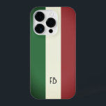 Vintagem antiga Bandeira italiana do monograma per<br><div class="desc">Vintage,  antiga bandeira italiana do monograma personalizado italiano iPhone 14 Pro Case. Cobrir telefônico personalizado com listras tricolore. Design de faixa de estilos retrorreflectores.</div>