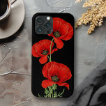 Vintagem Botânica Colorida<br><div class="desc">Um trio de papoilas vermelhas coloridas adaptado de uma ilustração botânica antiga sobre um fundo preto contrastante. Este caso colorido adiciona uma aparência de na moda ao seu telefone celular enquanto o protege de arranhões e vestes. Proteja o seu telefone com um belo estilo.</div>