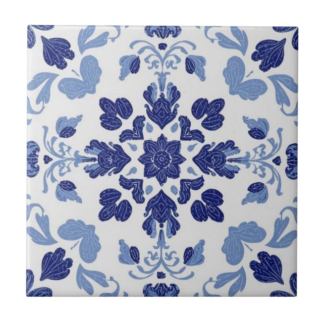 Vintagem do mosaico azul-azulejo e branco (Frente)