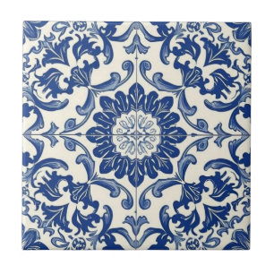 Vintagem do mosaico azul-azulejo e branco