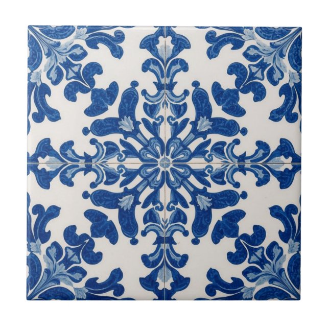 Vintagem do mosaico azul-azulejo e branco (Frente)