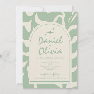 Vintagem Floral Verde com Convite de Casamento QR