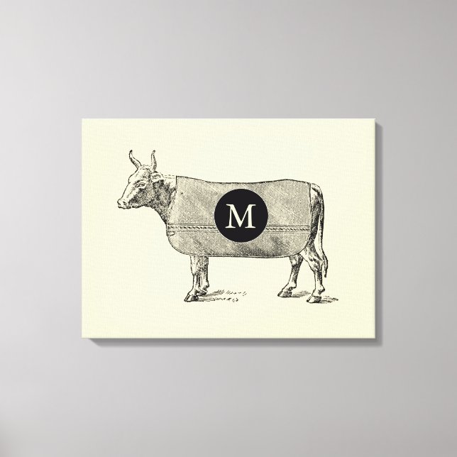 VINTAGEM ILUSTRAÇÃO Vaca Canvas monograma (Frente)