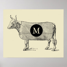 VINTAGEM ILUSTRAÇÃO Vaca Monograma Poster