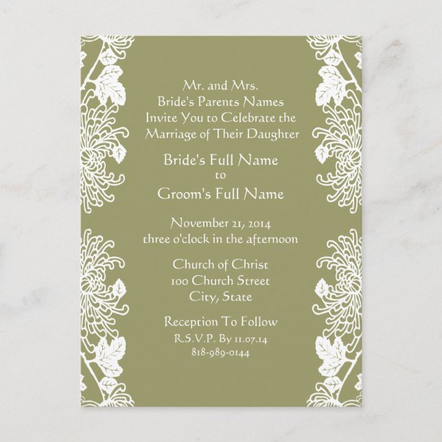 Vintagem Verde de Convite para Casamento (Frente)
