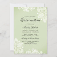 Vintagem Verde Suave Lace Quinceanera Convite