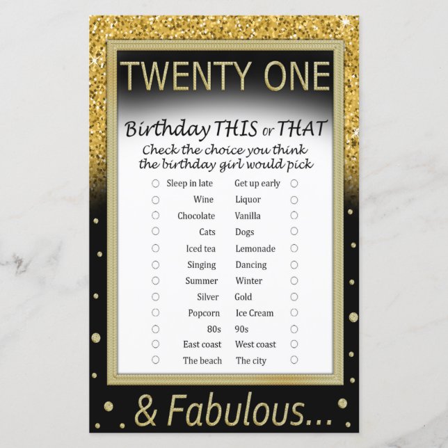 Vinte e Um Aniversário Este ou Aquele Jogo (Frente)