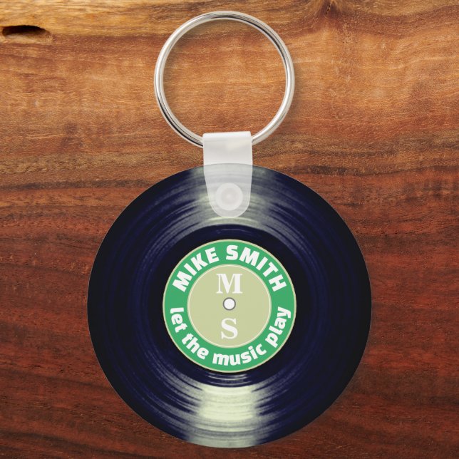Vinyl Record Green Personalization Chaveiro (Frente)