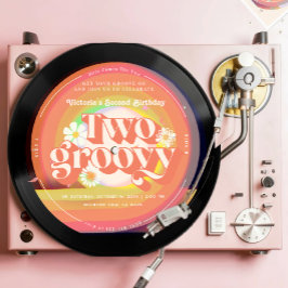 Vinyl Record Groovy Segundo Convite De Aniversário
