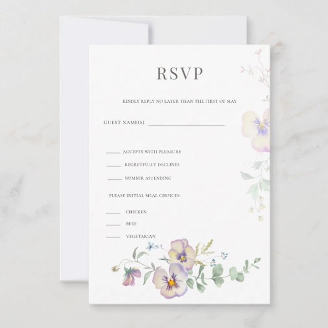 Viola & Eucalyptus Floral Wedding RSVP  Card (Criador carregado)