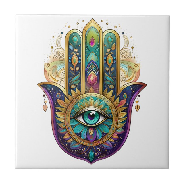 Violet Green Gold Petals Hamsa Turquoise Third Eye (Frente)