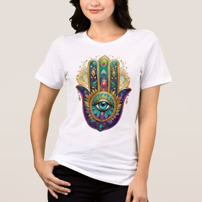 Violet Green Gold Petals Hamsa Turquoise Third Eye (Frente)