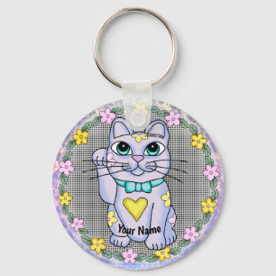 Violet Lucky Cat chaveiro