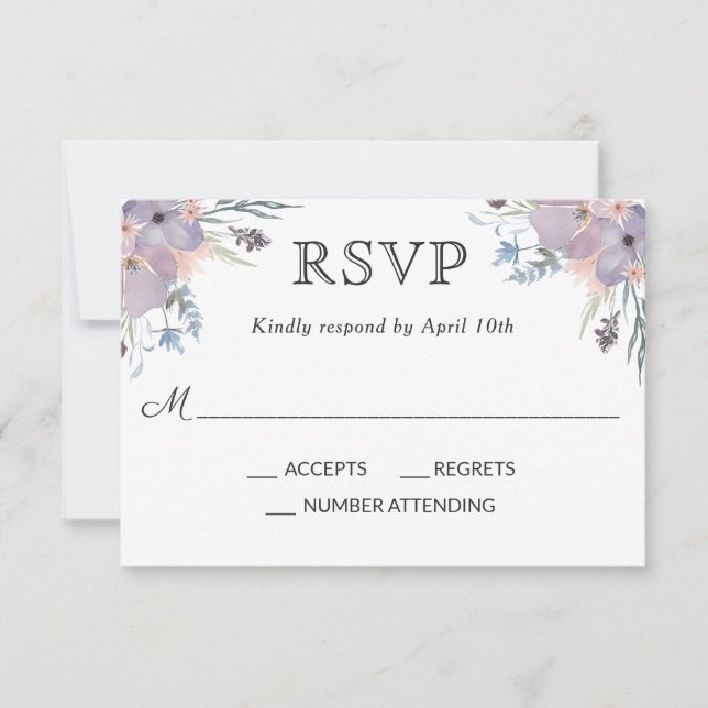 Violet Meadow Watercolor Floral Wedding RSVP (Frente)