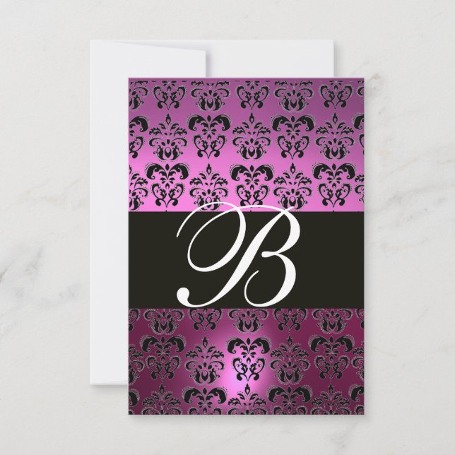 VIOLET PURPLE BLACK DAMASK MONOGRAM RSVP branco (Frente)