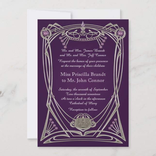 Violeta e ouro de convite de casamento (Frente)
