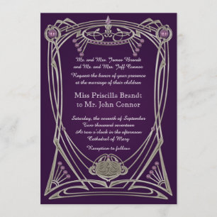 Violeta e ouro de convite de casamento
