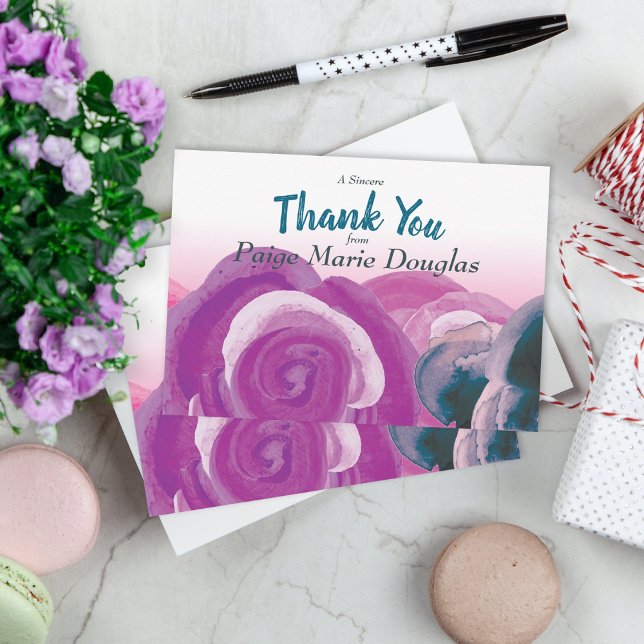 Violeta, Rosa, Rosas De Teto Obrigado Cartões (graduation party graduate thank you card thanks stationary floral purple roses flowers botanical)