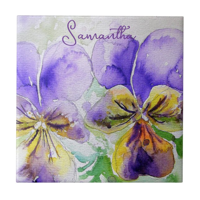 Violeta Viola Violetas Aquarela Arte Floral Design (Frente)