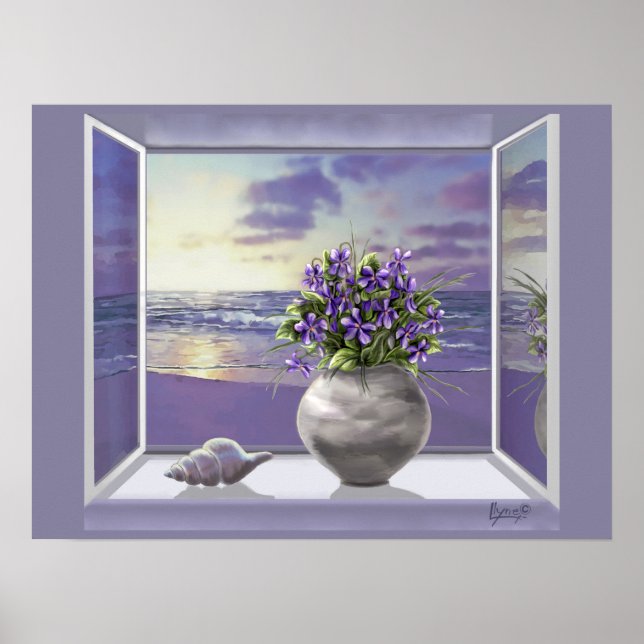 Violetas em poster de jarro de lua (Frente)